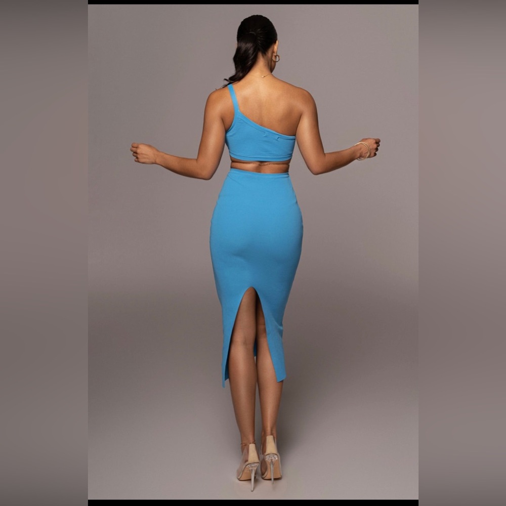 JLUXLABEL “Blue Ruth One Shoulder Dress”